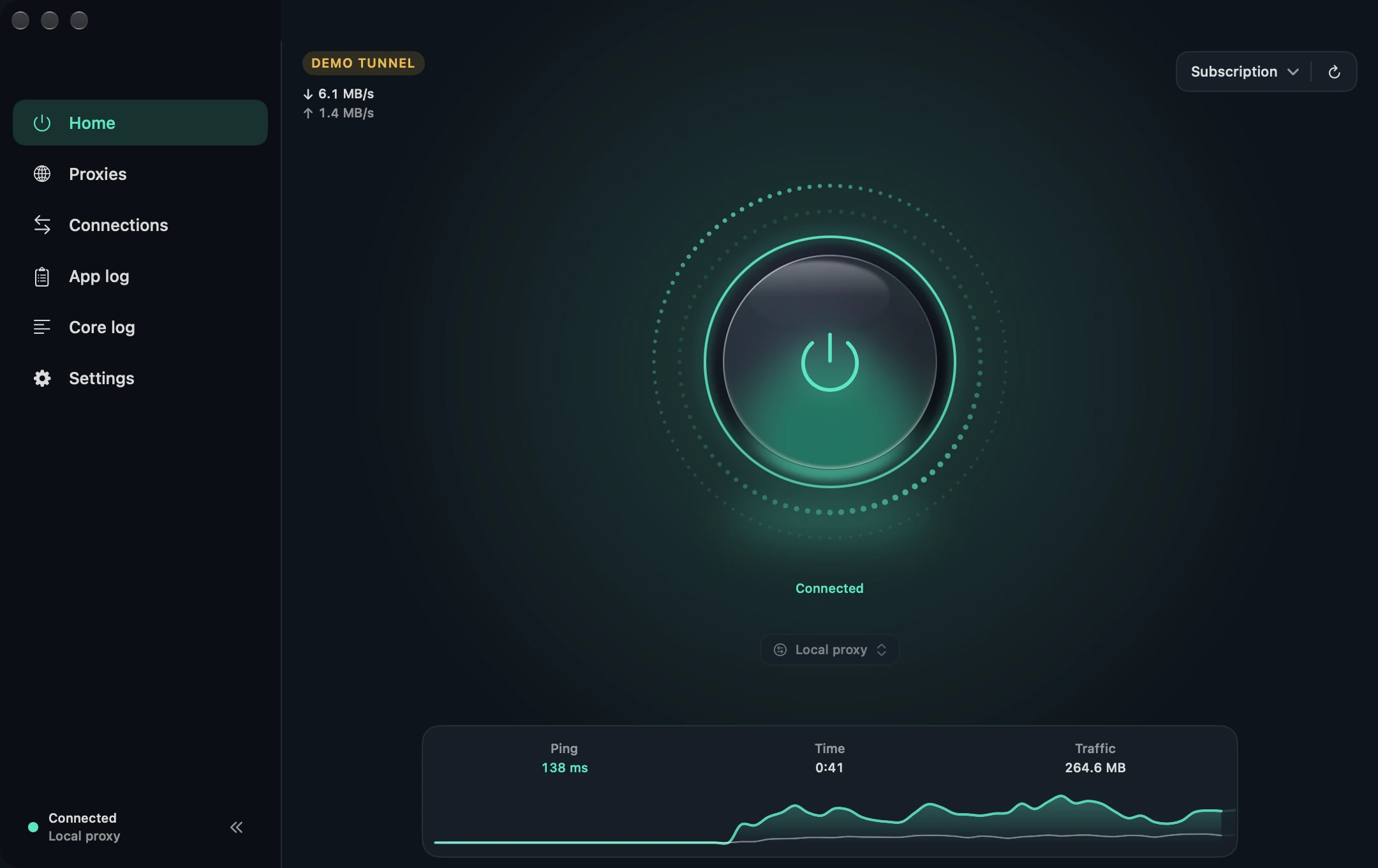 Letakof for macOS: the Home screen, connected
